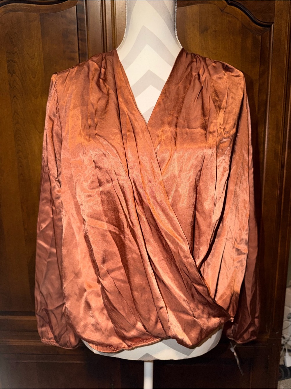 Michael Stars Copper Satin Surplice Blouse